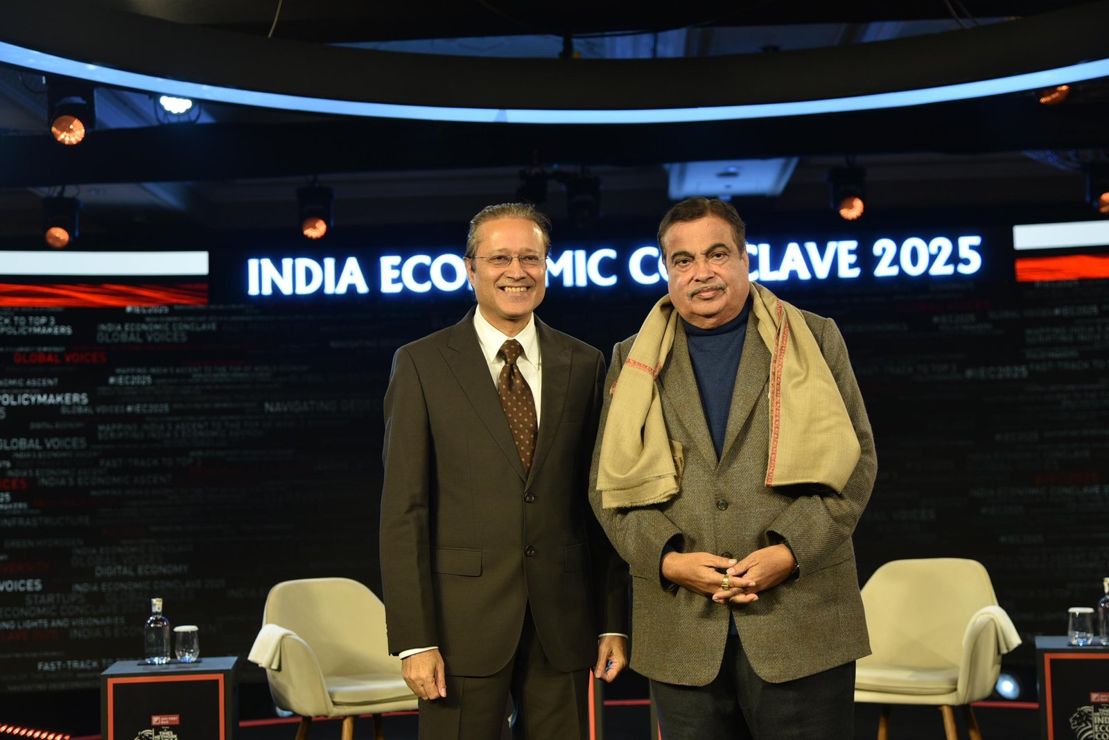 left to right - Vineet Jain , MD, The Times Group with Nitin Gadkari, Minister of Road, Transport and Highways, GOI